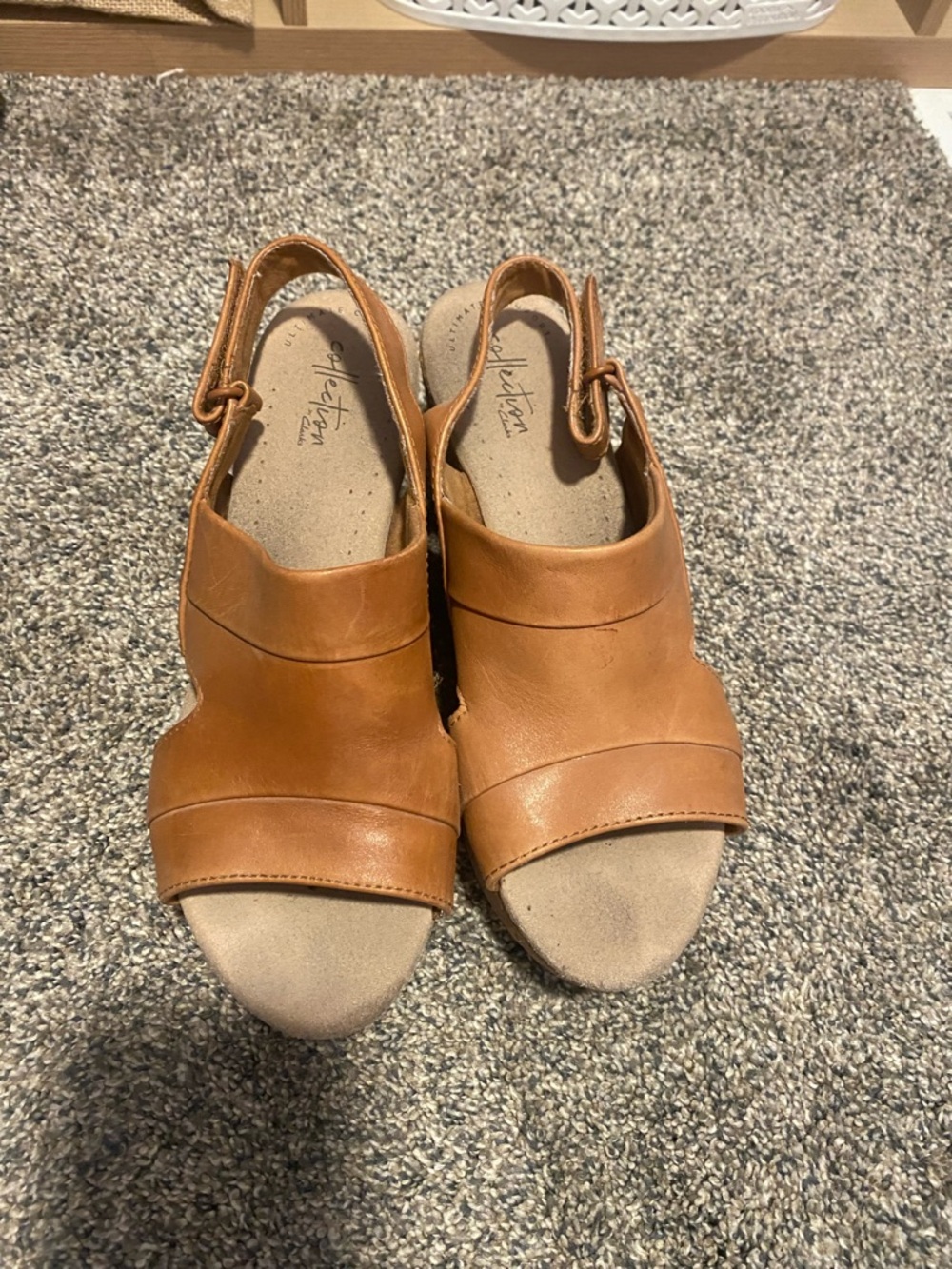 Clarks Tan Leather Open-Toe Slingback Sandals
